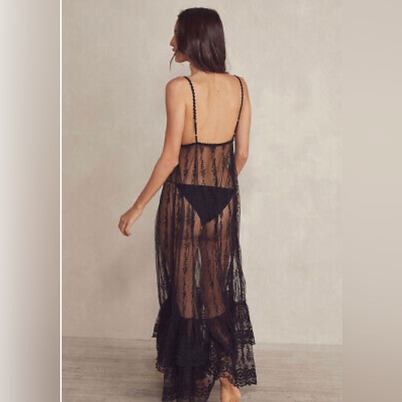 Free People Look At You Black Embroidered Maxi Slip Dress NEW - Picture 3 of 6